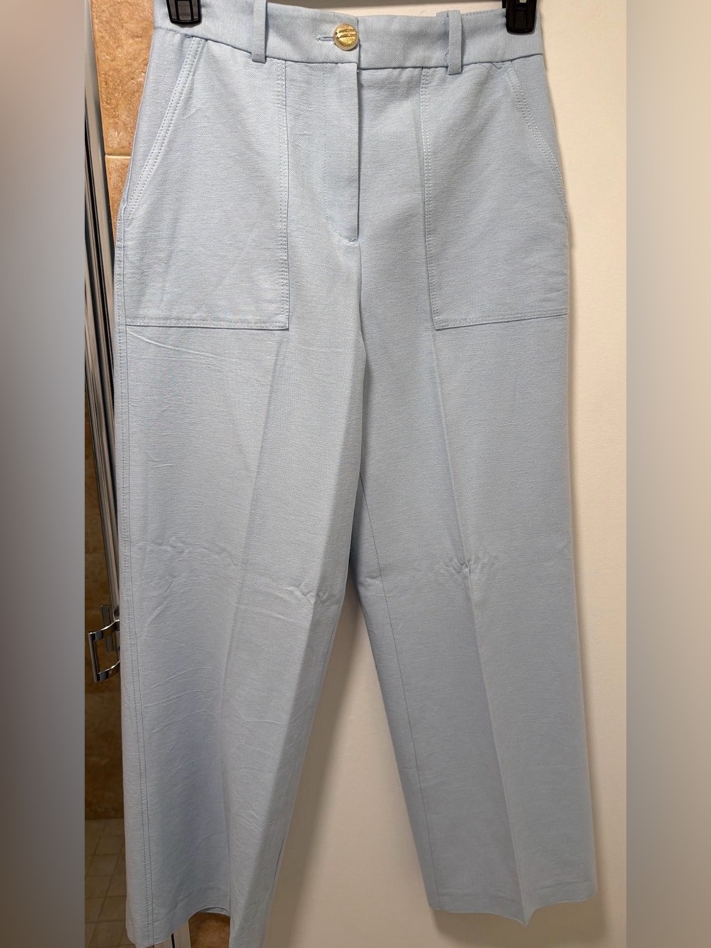 Zara High-Rise Wide-Leg Pants in Light Blue